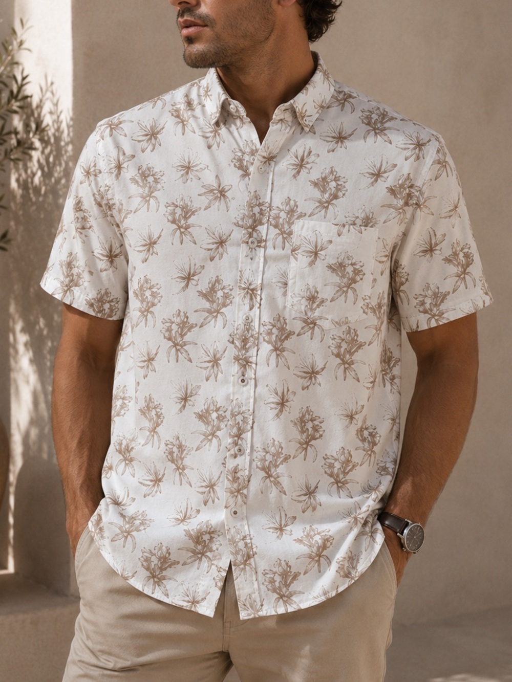 Goodfellow & Co Men’s Large Floral Button Up Shirt Slim Fit Short Sleeve Cotton